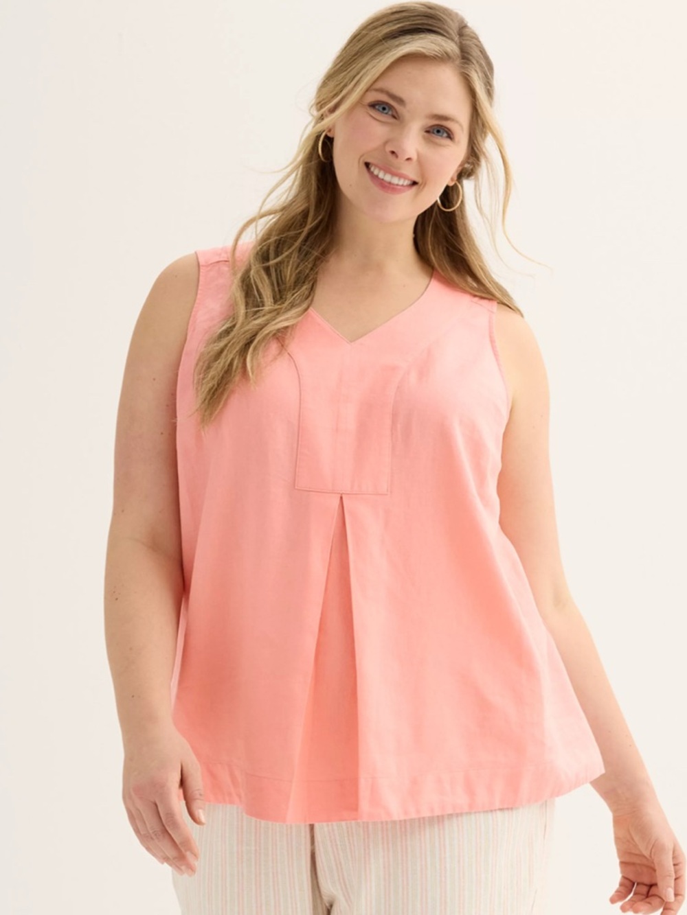 Croft & Barrow Pleated V-Neck Tank Top SZ 1X Black Linen Blend Minimalist Chic - Picture 3 of 15